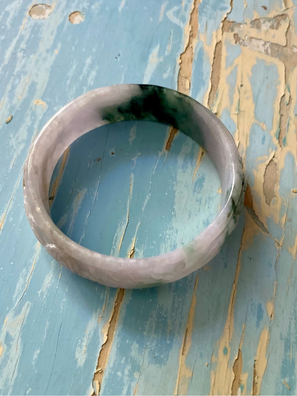 Green and White Jade Bangle Bracelet